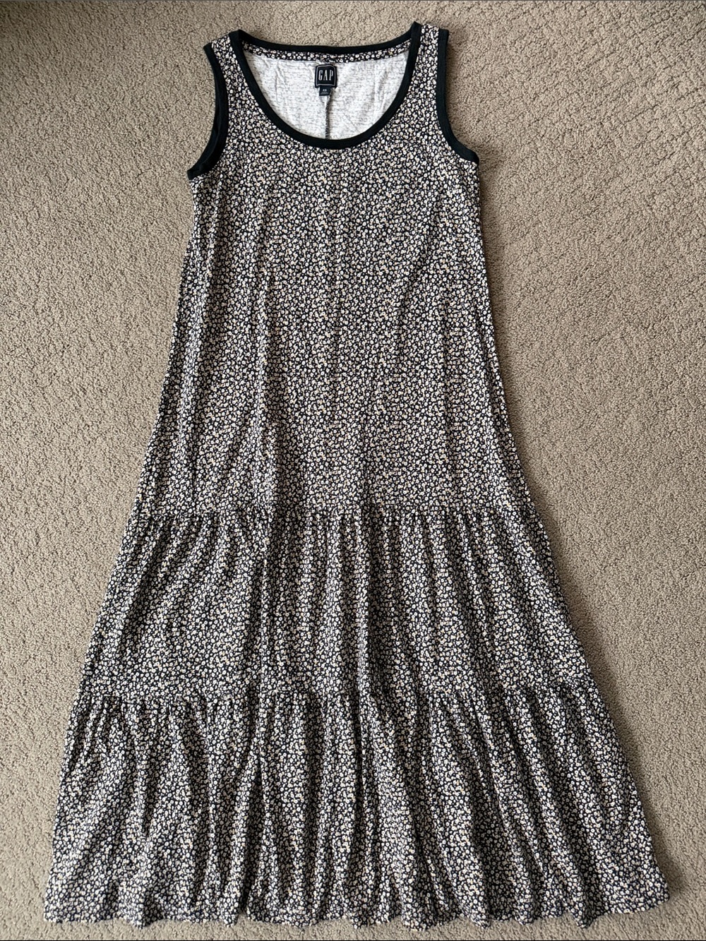 GAP Black and White Floral Tank Tiered Maxi Dress